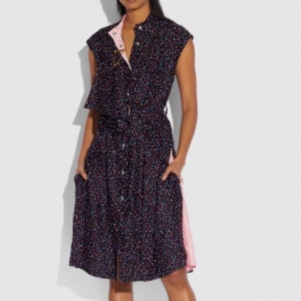 Coach Dot Silk Sleeveless Belted Dress NWT